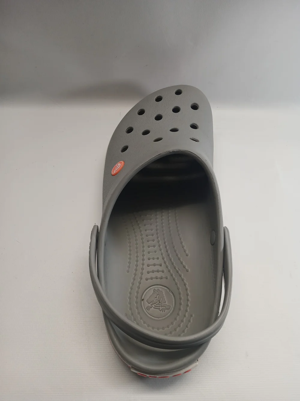 CROCS Unisex Grey Clog with Orange Stripe - Picture 12 of 13
